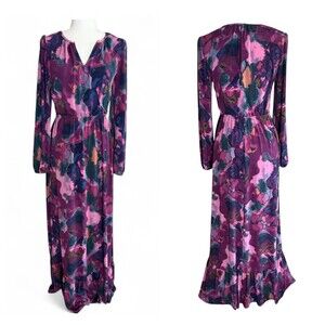 NEW GILLI Stitch Fix Ari Smocked Waist Purple Print Maxi Dress Med Fairy Grunge